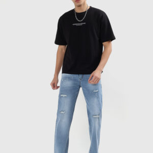 Mens straight fit Premium ice blue rugged denim jeans