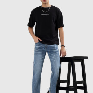 Mens comfort fit mid blue denim slub jeans