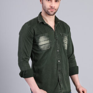Olive Green Washed Denim Shirt